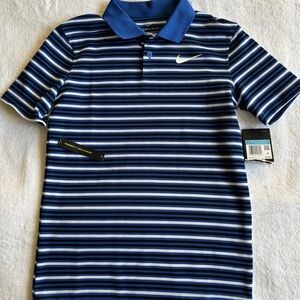 Brand New w/tags Nike Boys M standard fit blue and white DriFit polo shirt.